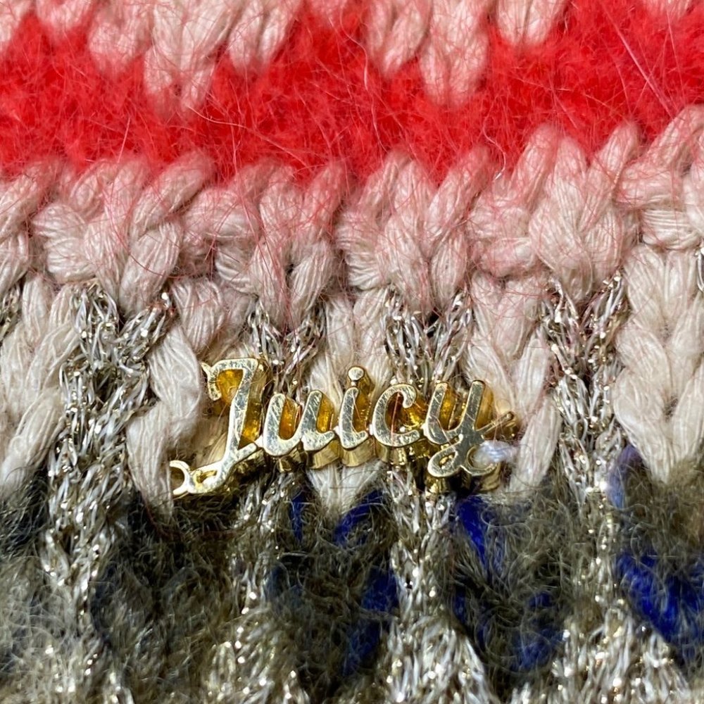 Juicy Couture Long Scarf Brown Cream Red One Size - Picture 8 of 9